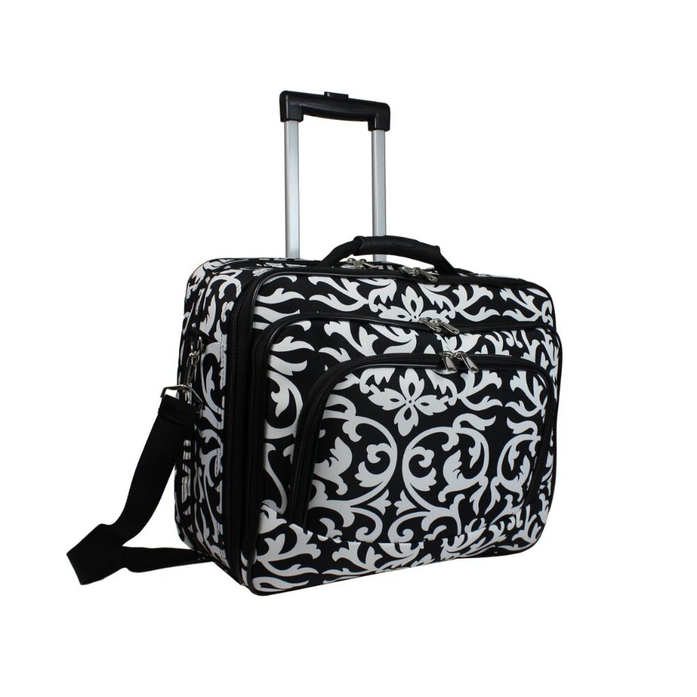 NEW - World Traveler Rolling 17-inch Laptop Case - Black Trim Damask